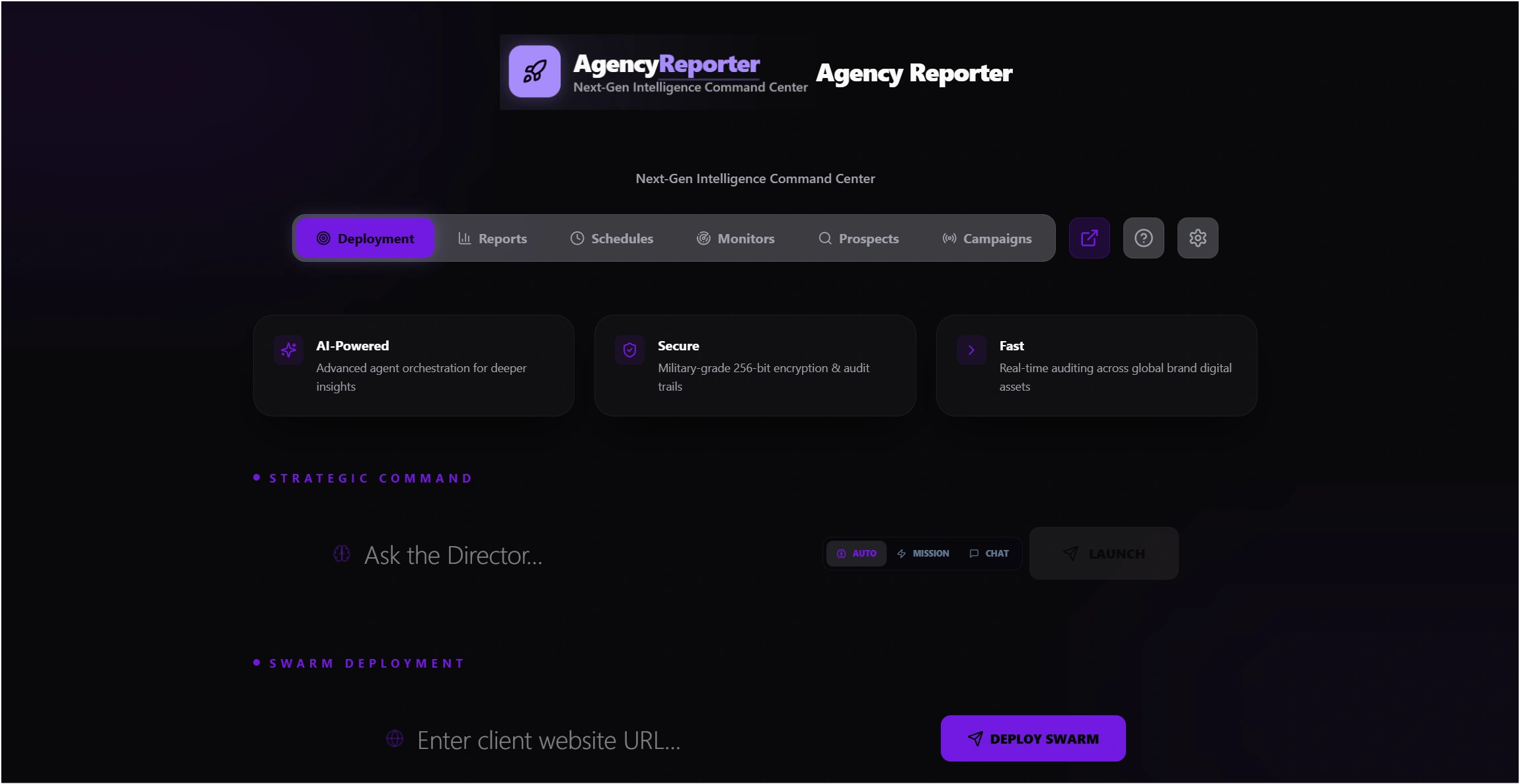 Agency Reporter product overview demo interface